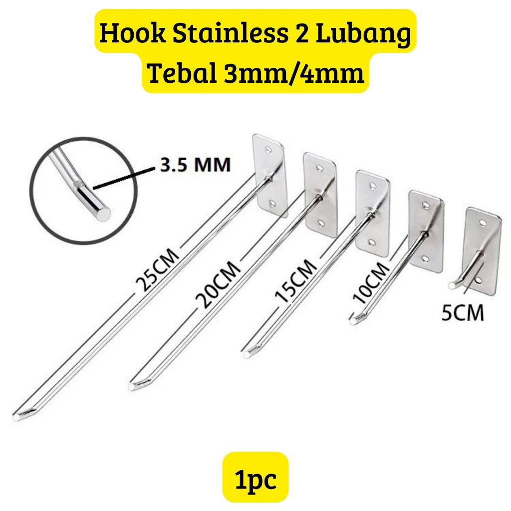 Hook Cantolan Lubang 2 Ram Kawat Besi Stainless 3.5mm/4mm - Harga/1Pcs