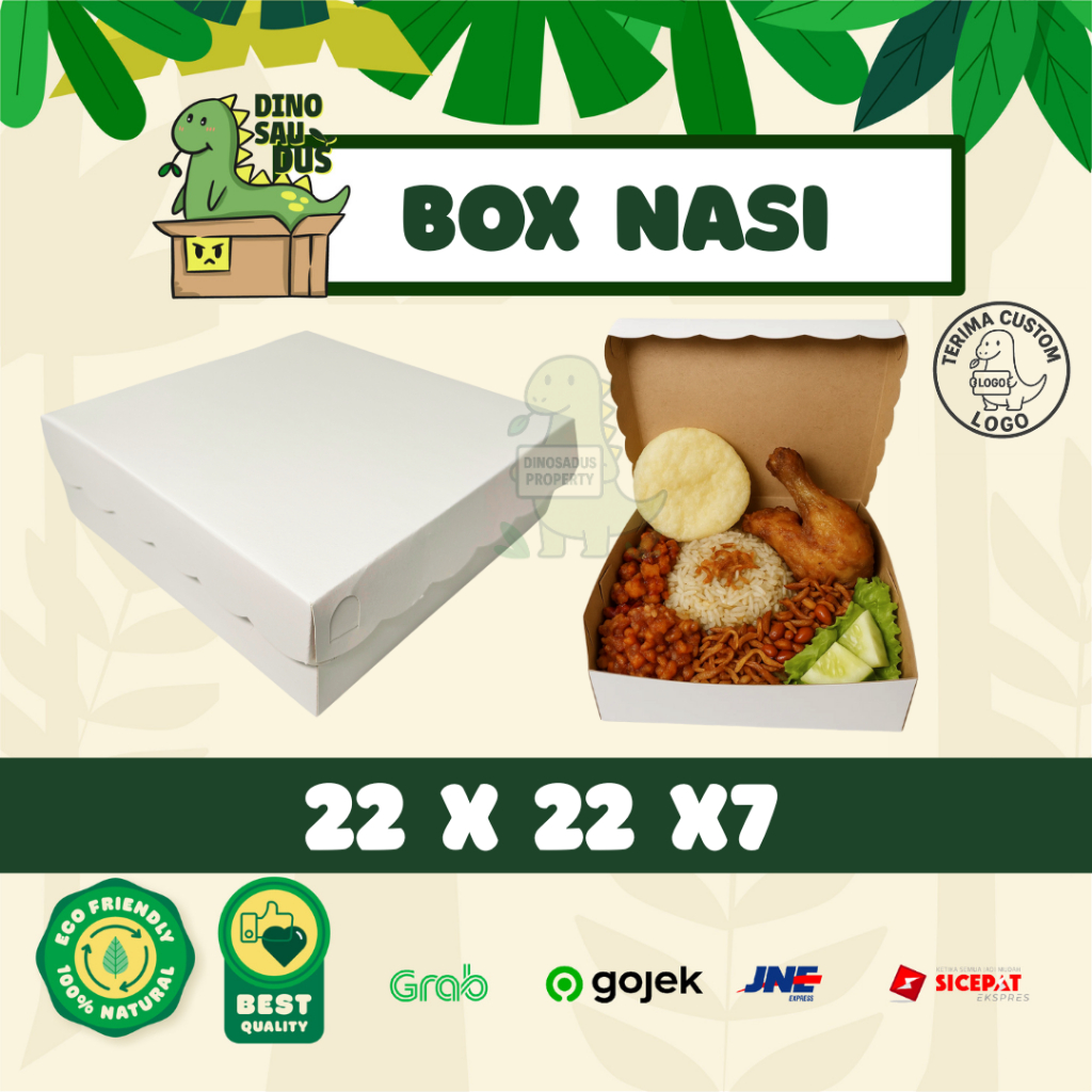 Box Nasi Putih KRAFT Tebal & Siap Pakai – Dus nasi kotak 22 x 22 x7 cm  KN02W