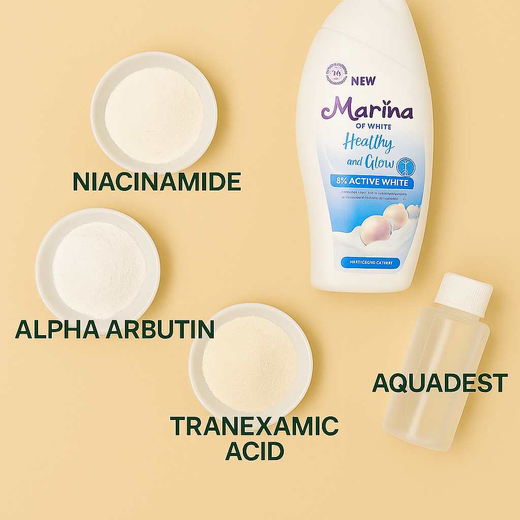 Paket Whitening Pemutih Badan Bubuk Niacinamide Alpha Arbutin L - Glutathione Tranexamic Acid