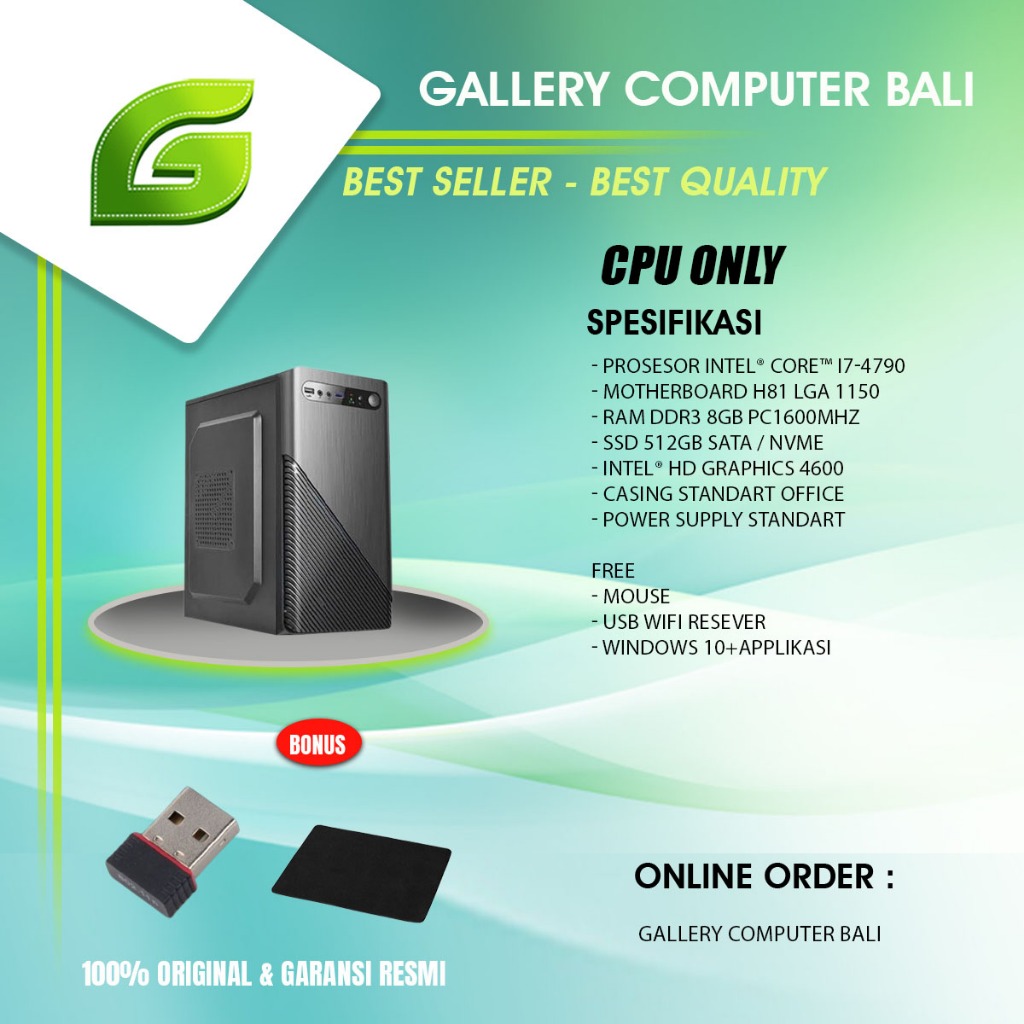 komputer kantoran pc office intel core i7 gen4-cpu saja