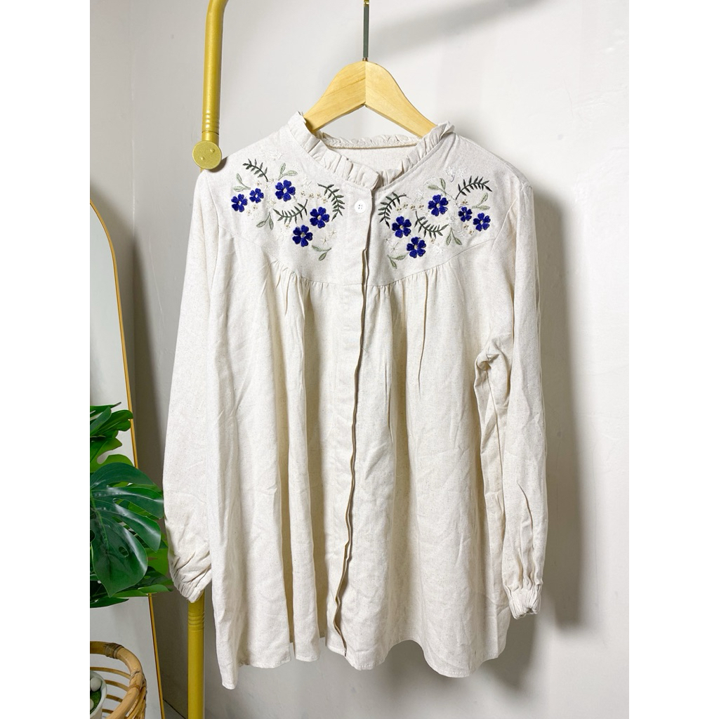 carvy navy - kemeja blouse lengan panjang | atasan wanita | kemeja korean style | short top