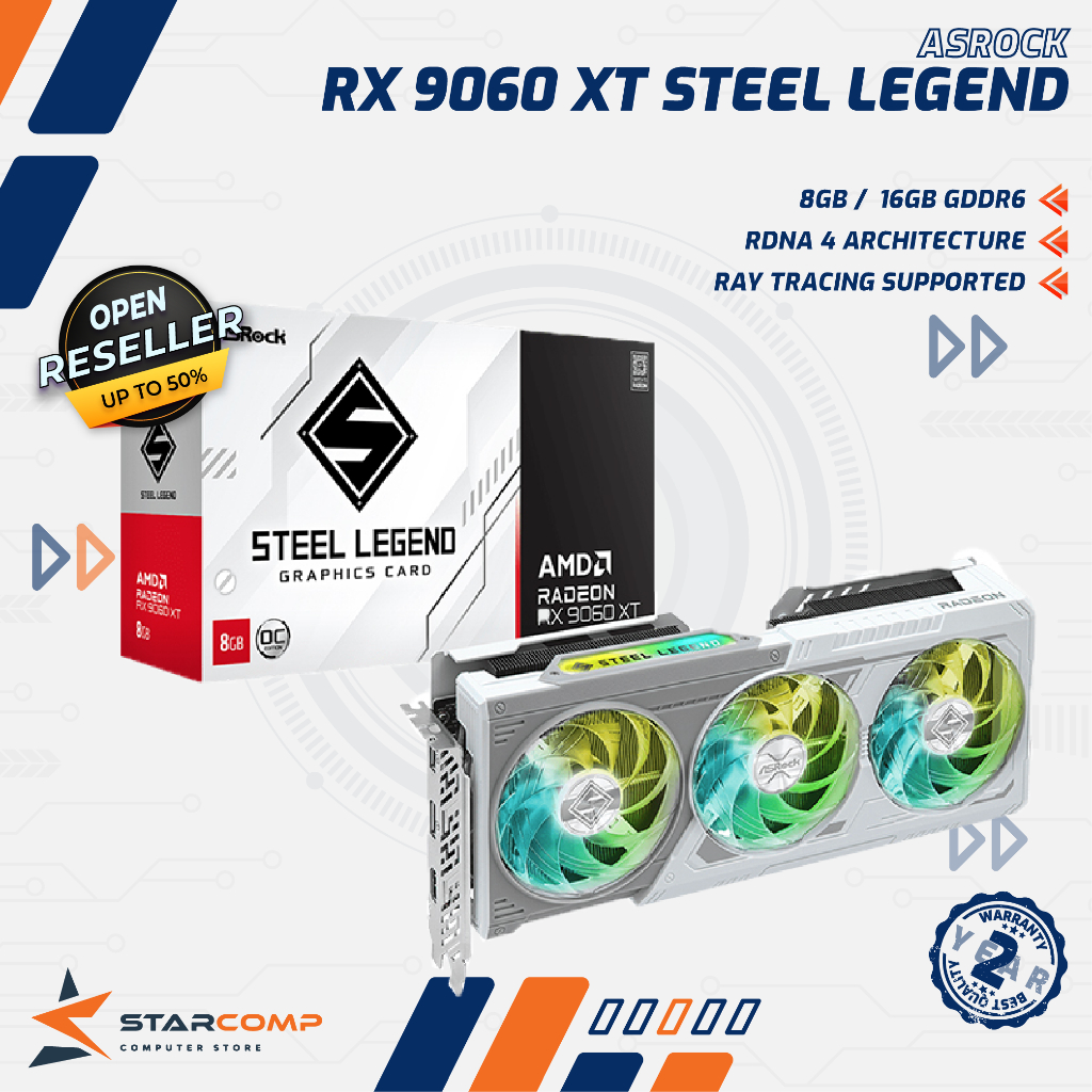ASROCK RADEON RX 9060 XT STEEL LEGEND 8GB / 16GB GDDR6 VGA 9060XT