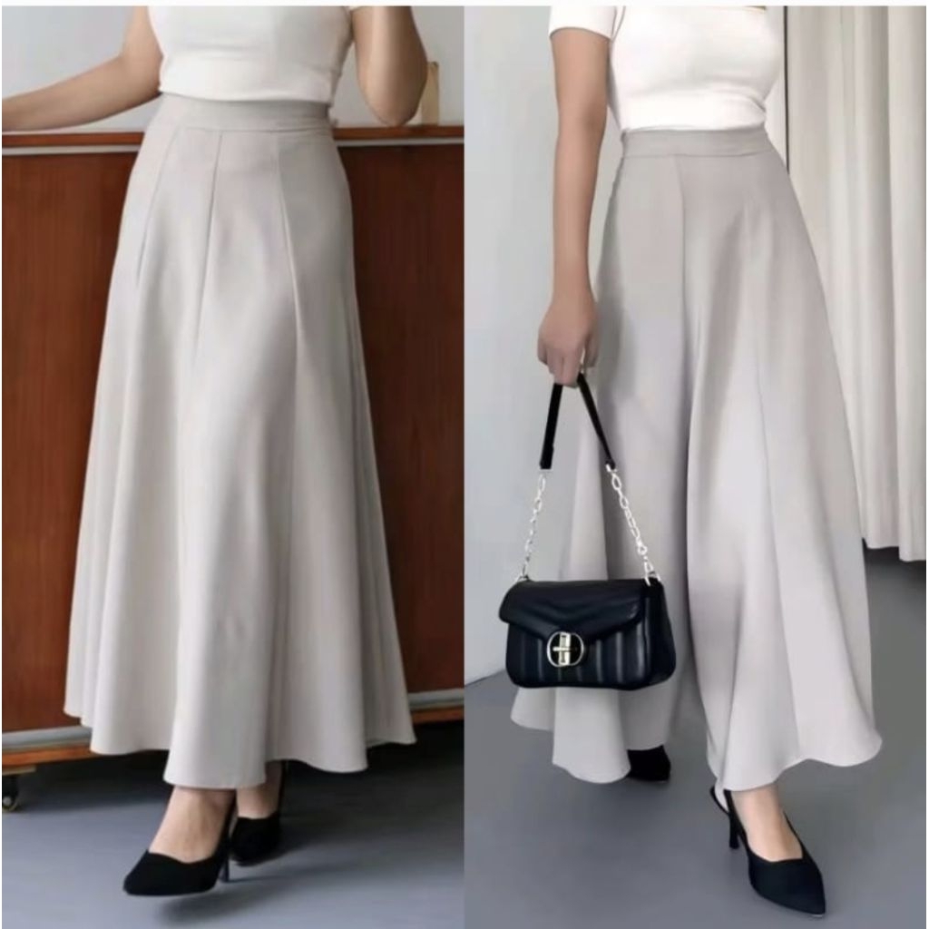 Audy Skirt - Rok Maxi Wanita Skirt Korean Style - Rok Panjang Wanita Scuba Polos Basic Anti Kusut