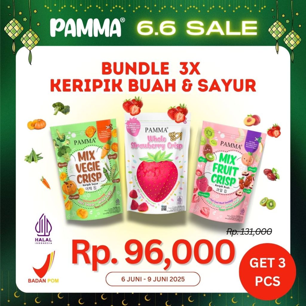 

【6.6 SALE】 PAMMA BUNDLE Keripik Buah & Keripik Sayur 100% dried GET 3 PCS