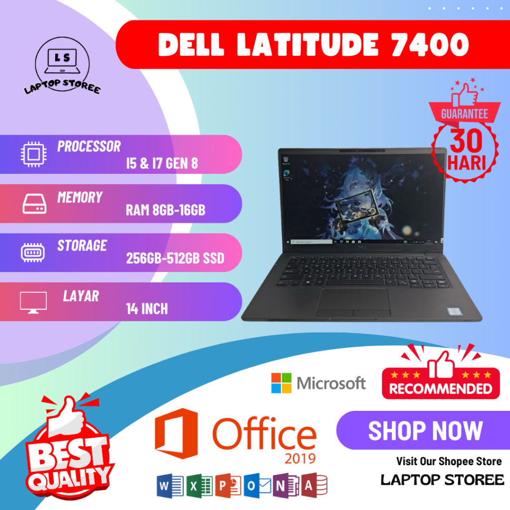 LAPTOP DELL LATITUDE 7400 CORE I5 GEN 8365U & CORE I7 GEN 8665U RAM 8GB-16GB SSD 128GB-512GB