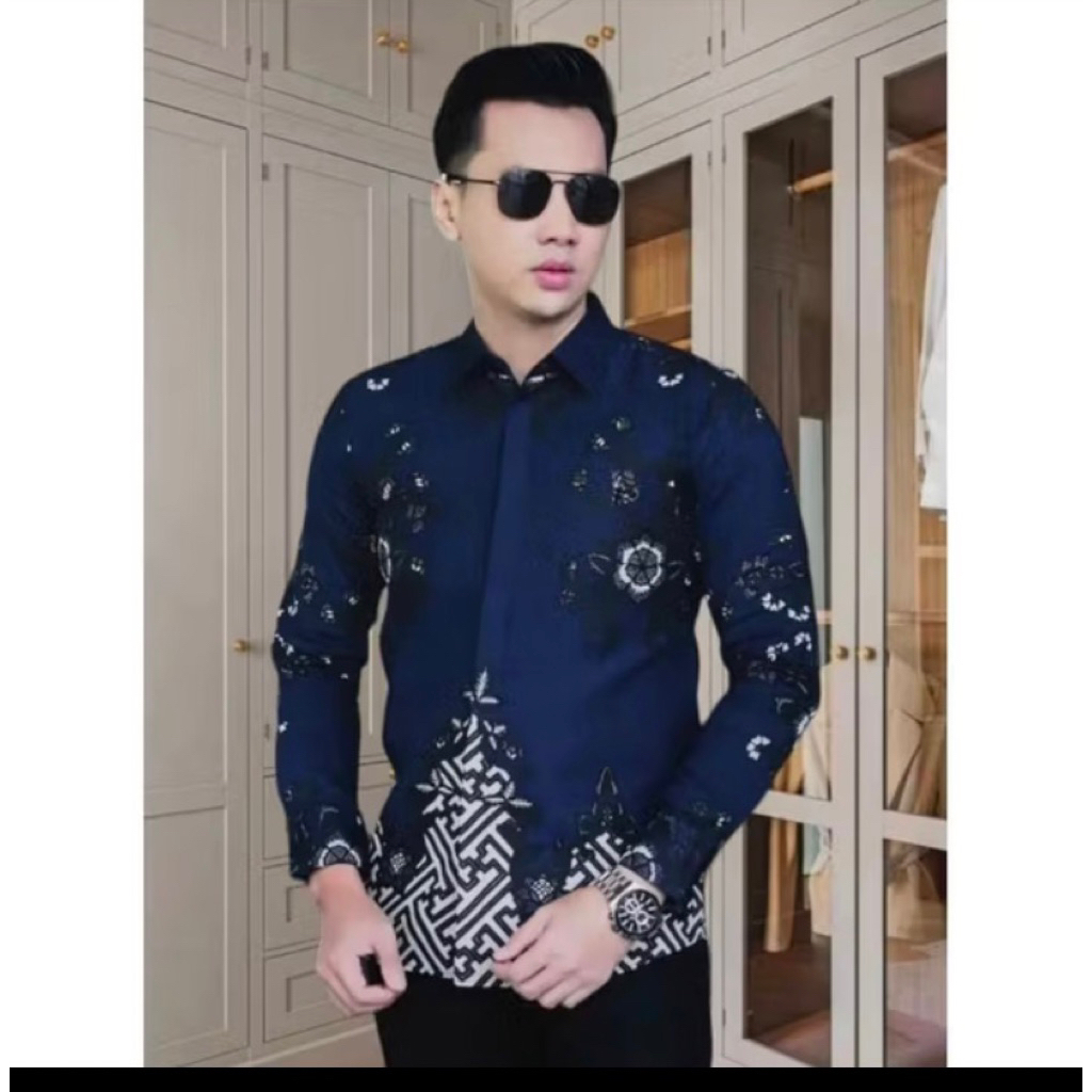 Batik Arby - kemeja batik premium mewah hem cowok lengan panjang BUNGA PIRAMID full furing slimfit