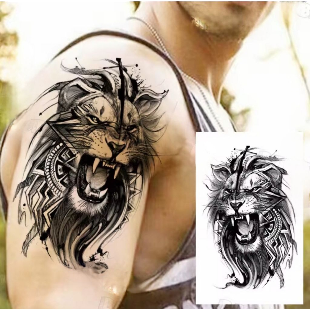 Temporary Tattoo Tatto Tato Temporer Wajah TBS Hewan Binatang Singa Lion King Macan Harimau -Tato In
