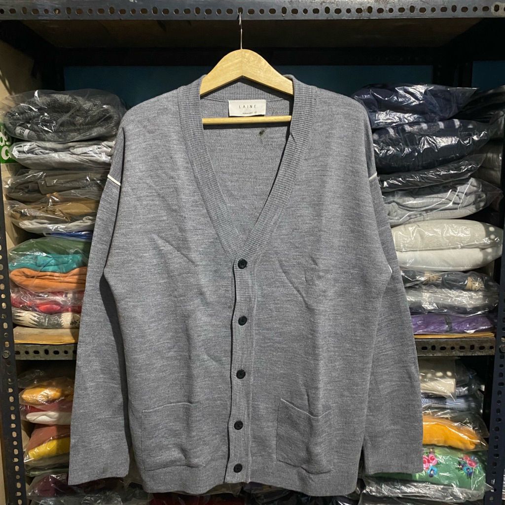 Laine Kr Wool Acr Cardigan Grey Size L 74x59
