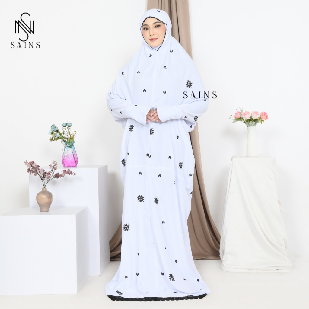 Sains - ( FREE TAS SPOUNBOND ) Mukenah Terusan Dewasa Bordir Songket Katun Premium Lembut Mukena San