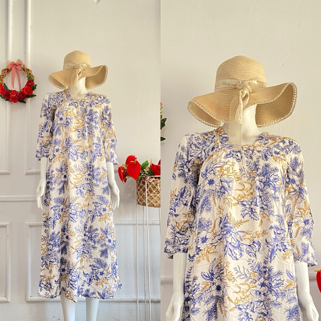 SEI Long Daster ZARA Kerut Rayon Motif Viral Kekinian