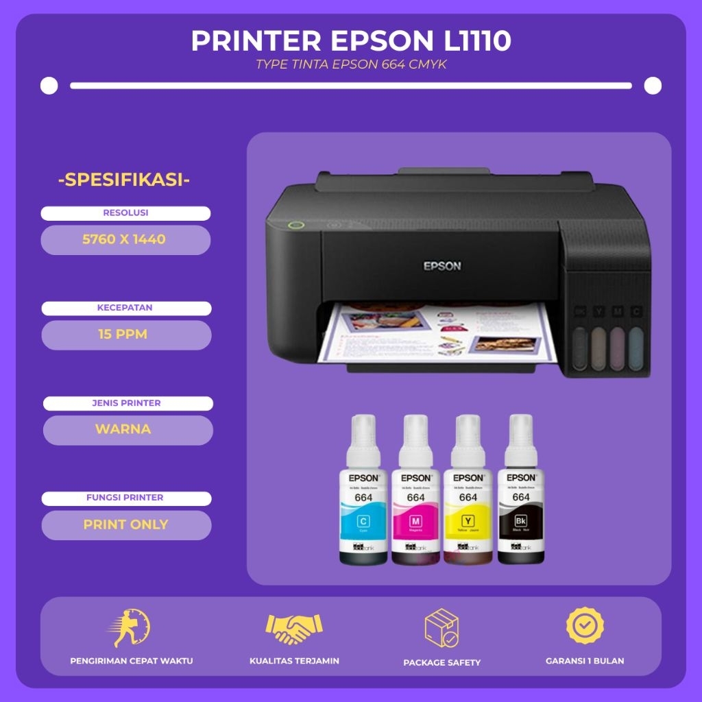 Printer Epson L1110 nozzel full+tinta baru siap pakai