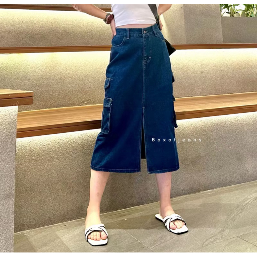 [PRELOVED] Boxofjeans - Cargo Midi Skirt Jeans - DARK BLUE
