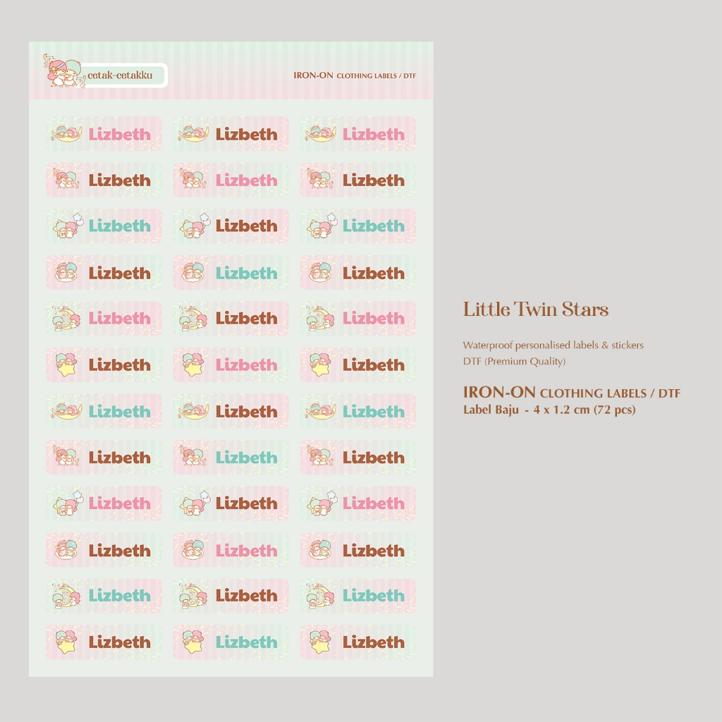 

LITTLE TWIN STARS / STICKER BAJU / Iron-on Clothing Labels & Stickers / Sablon Baju / Stiker Baju DTF / Stiker Baju Seterika