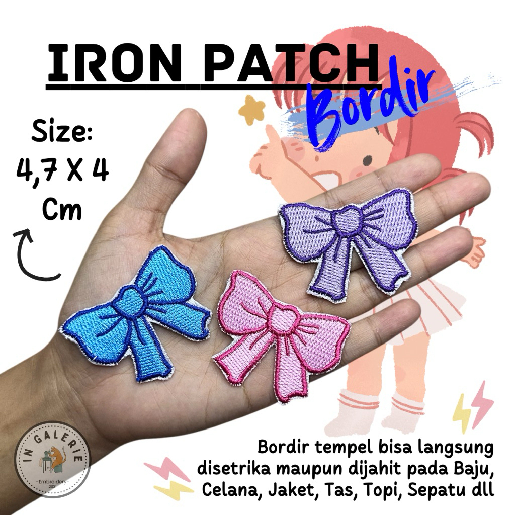 ( SDH ADA LEM TINGGAL SETRIKA & BISA DIJAHIT ) Emblem Bordir Pita Iron Patch Bow Cute Patch Iron Bor