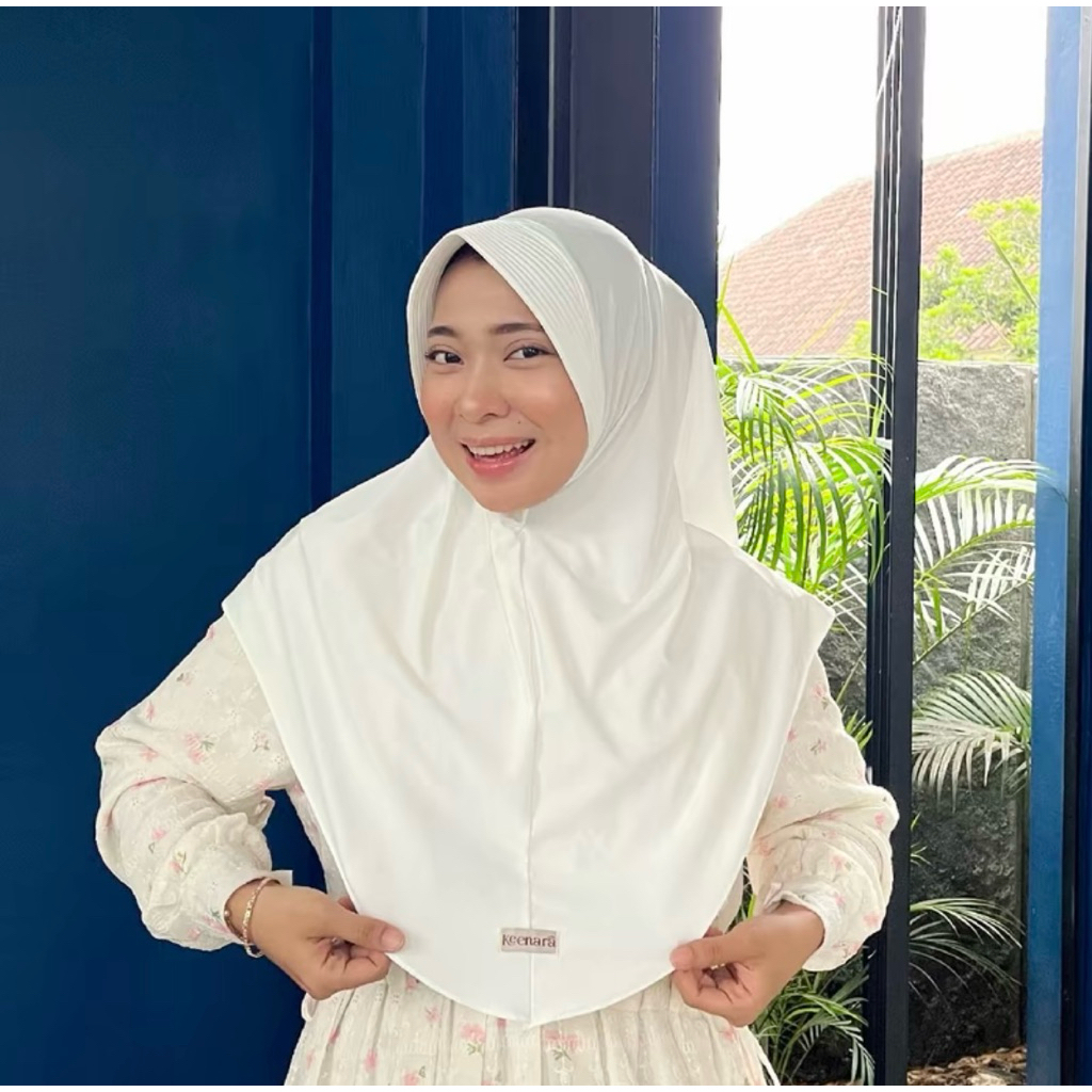 hijab putih polos- Daily hijab instan bergo hamidah size L by keenara