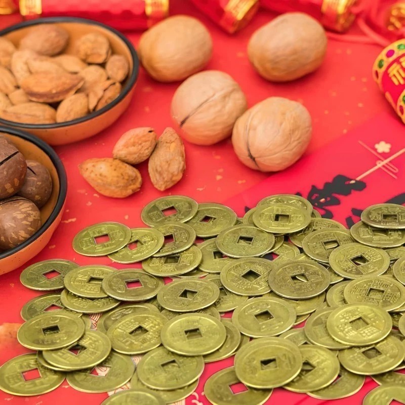 100pcs Koin Kuno Asli 2 Sisi Koin Feng Shui Uang Koin Uang Koin Kuno China Logam Ukuran 1cm
