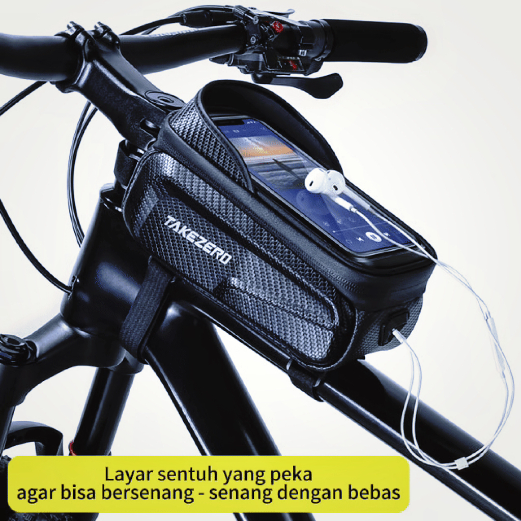 Tas Sepeda Anti Air Upgrade dengan Layar Sentuh & Lubang Headset – Tas Frame Depan Sepeda Gunung/MTB