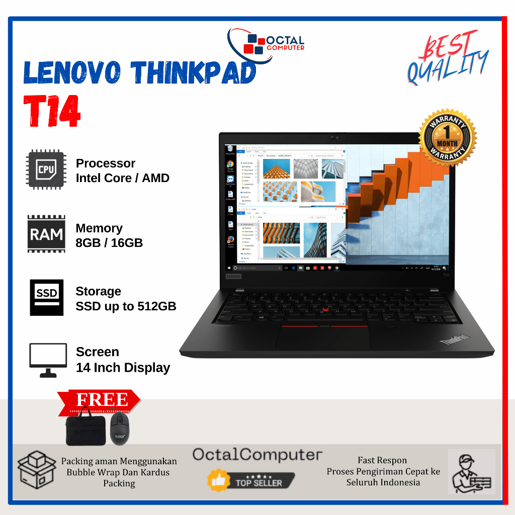 Laptop Lenovo Thinkpad T14 Core i5 Gen 10 RAM 16GB SSD 512GB - Laptop 14" Slim - Second Bergaransi
