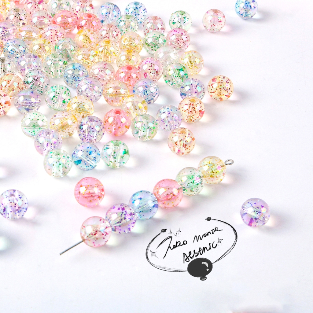 

[COD⚡ISI 30pcs] Acrylic Onion Powder Sequins Transparan Berwarna Lubang Lurus Manik Bulat DIY