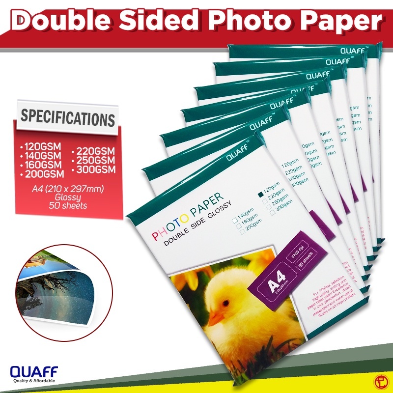 Quaff A4 Size Double Sided Glossy Photo Paper From 120gsm To 300gsm 50 Sheets Pack