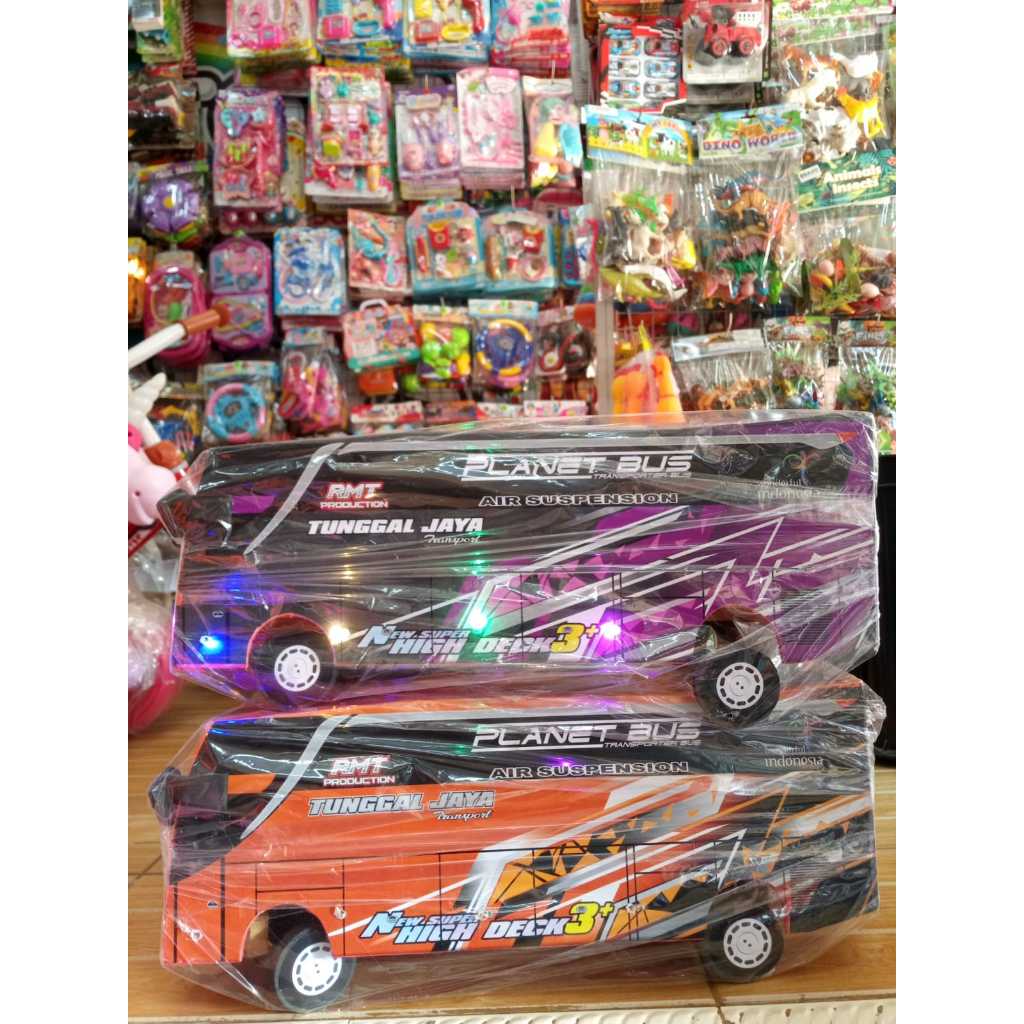 mainan anak bus oleng kayu led