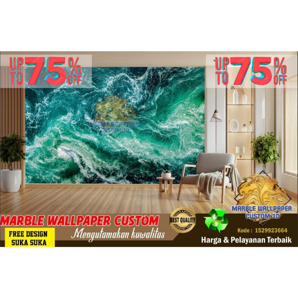 Wallpaper Custom 3D Tema Marmer | Wallpaper Dining Room Marmer | Wallpaper Ruang Makan Marmer | Wall
