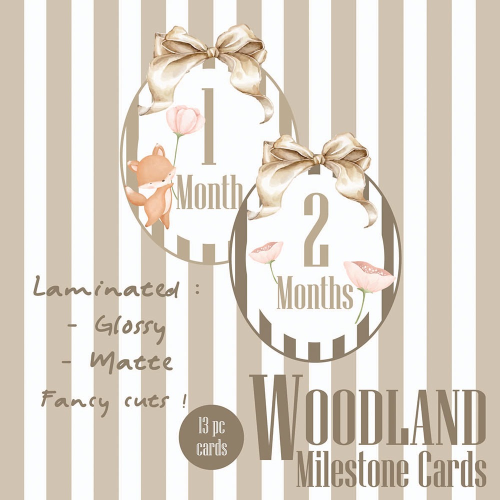 Baby Milestone Card - Woodland Animals STRIPED theme Milestone card - kartu milestone bayi