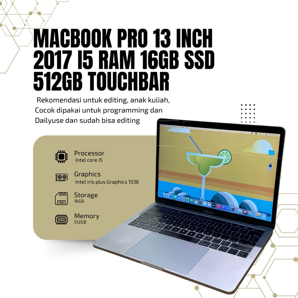 Macbook pro 13 inch 2017 intel core i5 Ram 16gb ssd 512