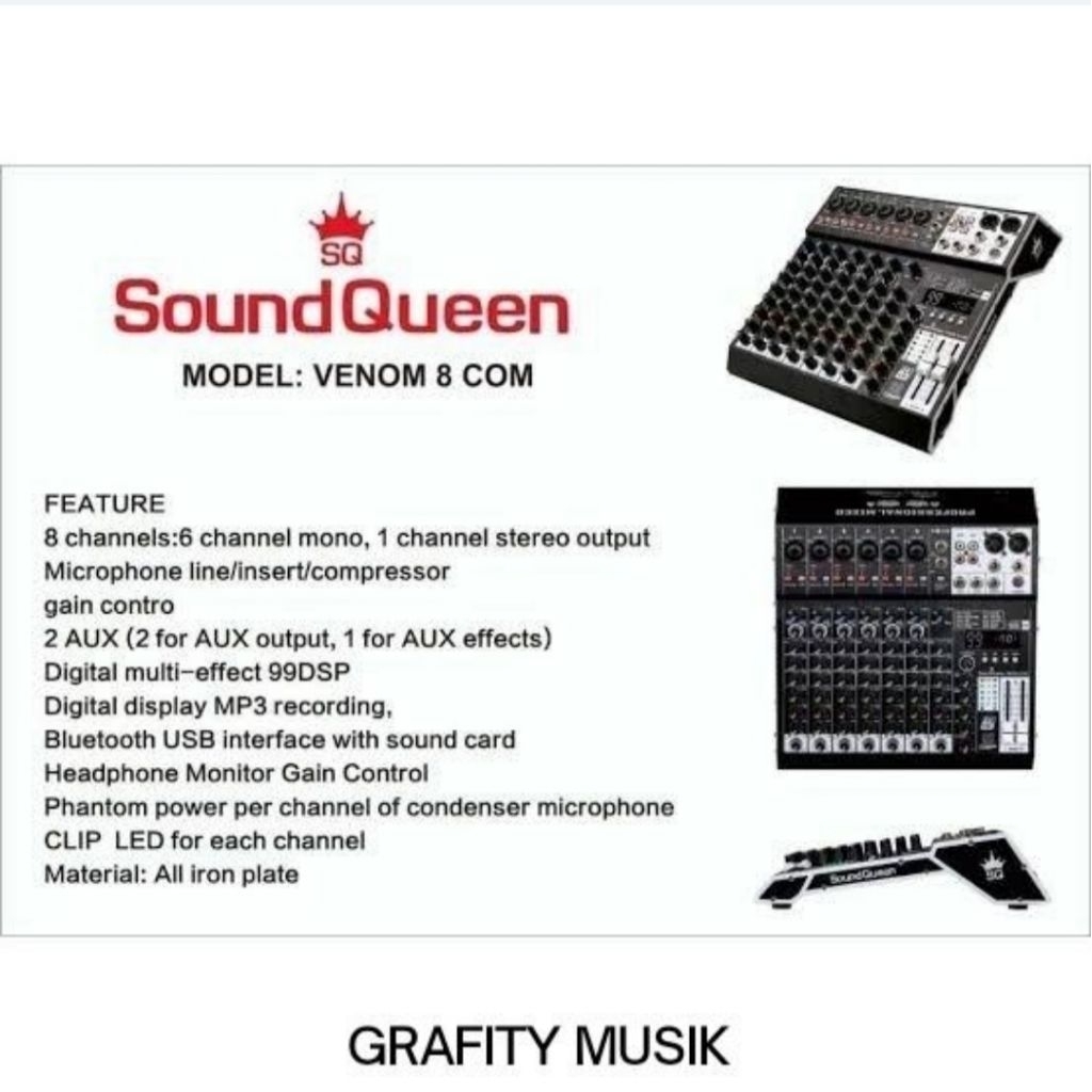 Mixer SoundQueen Venom8 VENOM 8 Mixer audio sound queen Venom 8 channel Original