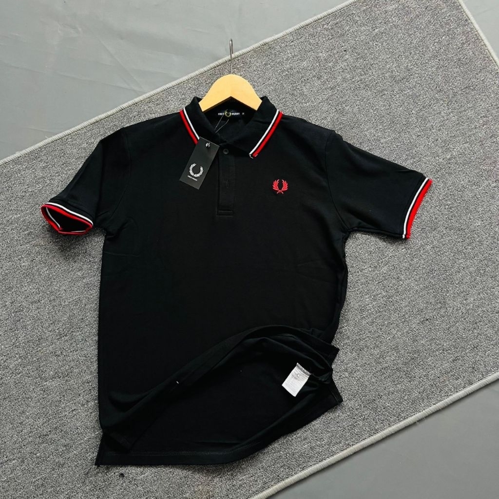 KAOS POLO FF HITAM LIST MERAH