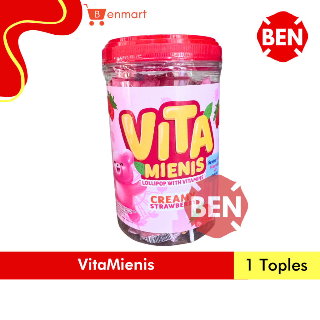 

Vitamienis Creamy Strawberry Lollipop with Vitamins by Yupi 1 Toples 216g 216gr 216 gr - Permen Vita Mienis Lolipop Stroberi