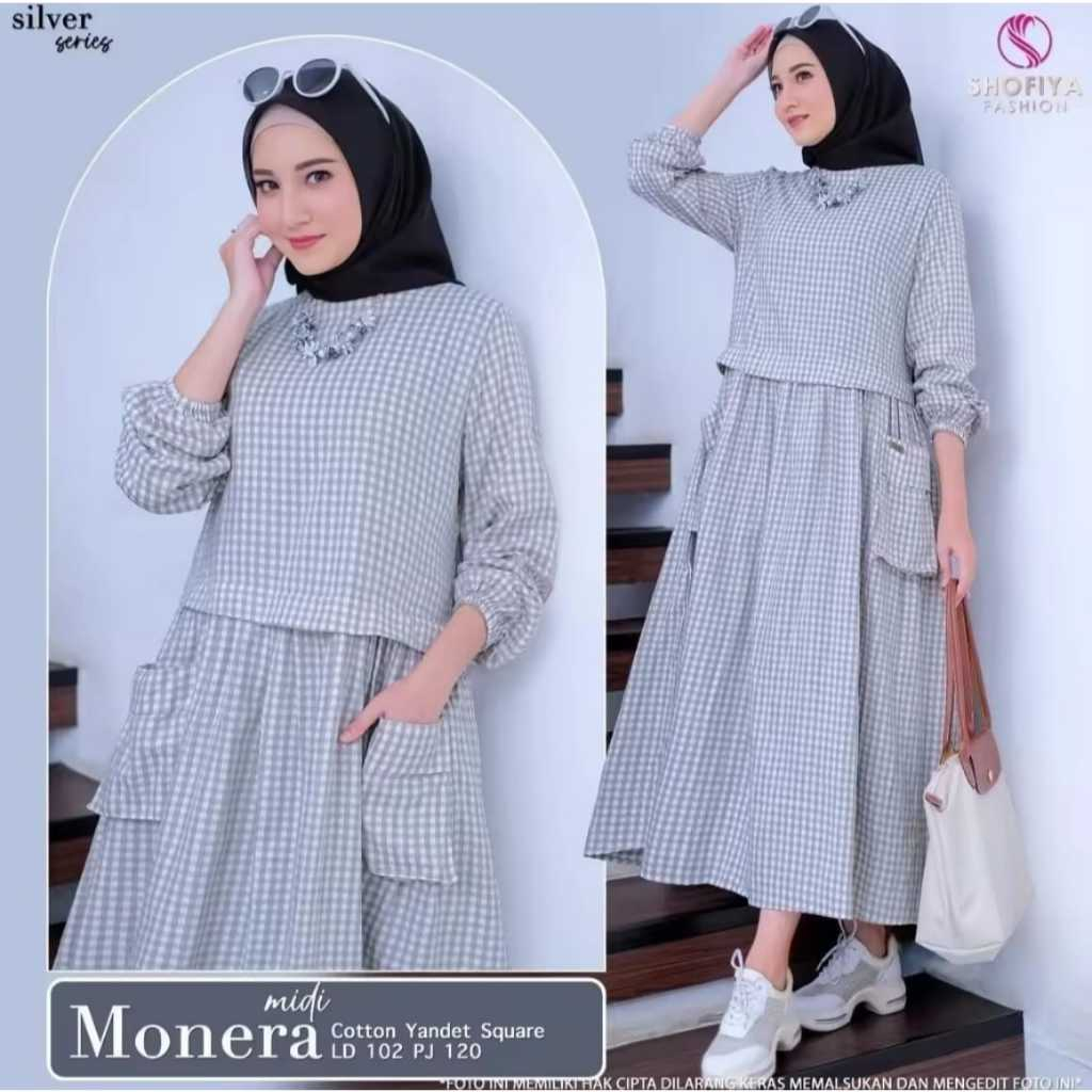 Promo Alin Gamis Midi Motif Kotak Kecil Terbaru//Gamis Jumbo//Gamis Terbaru