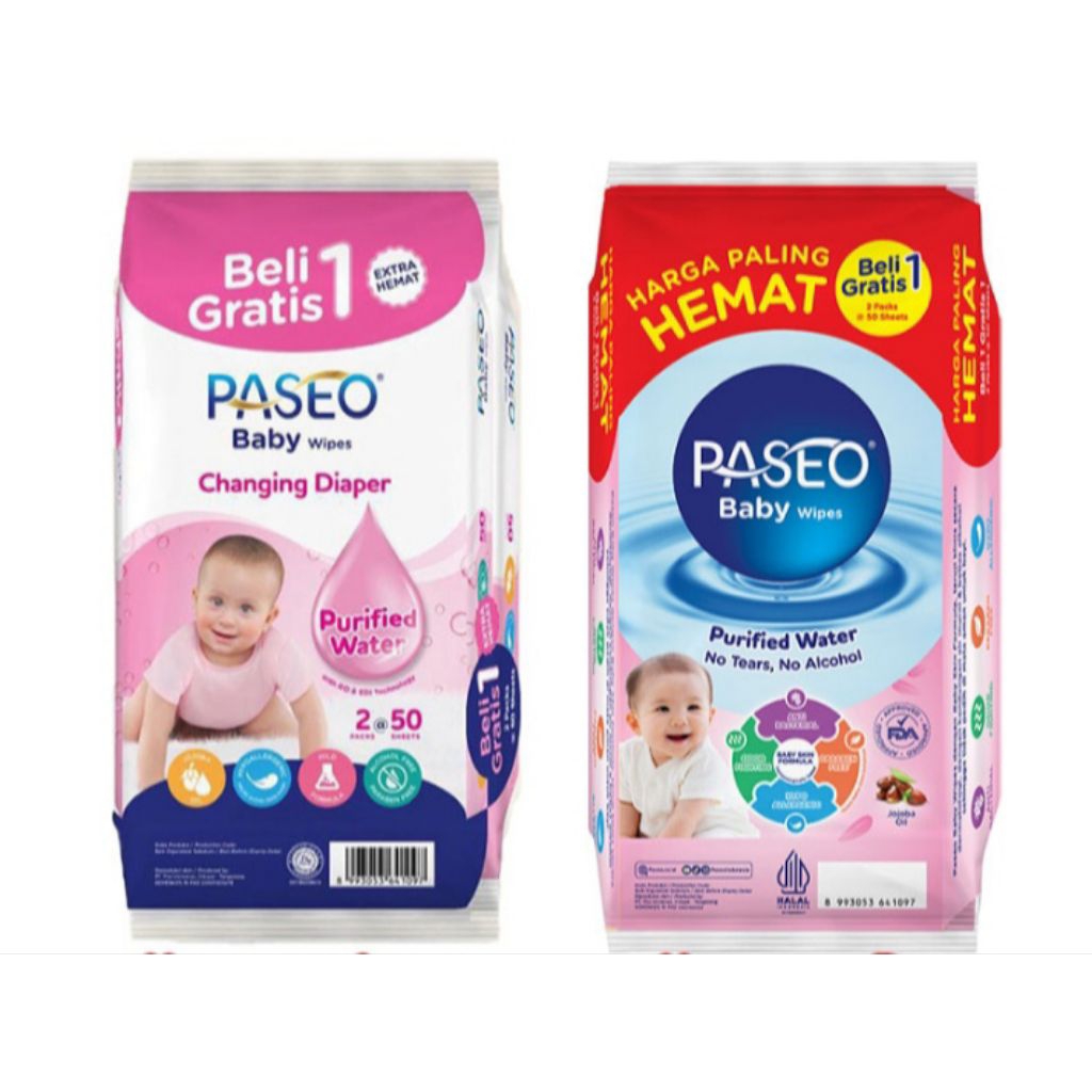 Paseo Baby Wipes Changing Diaper Purified Water 2 x 50 s