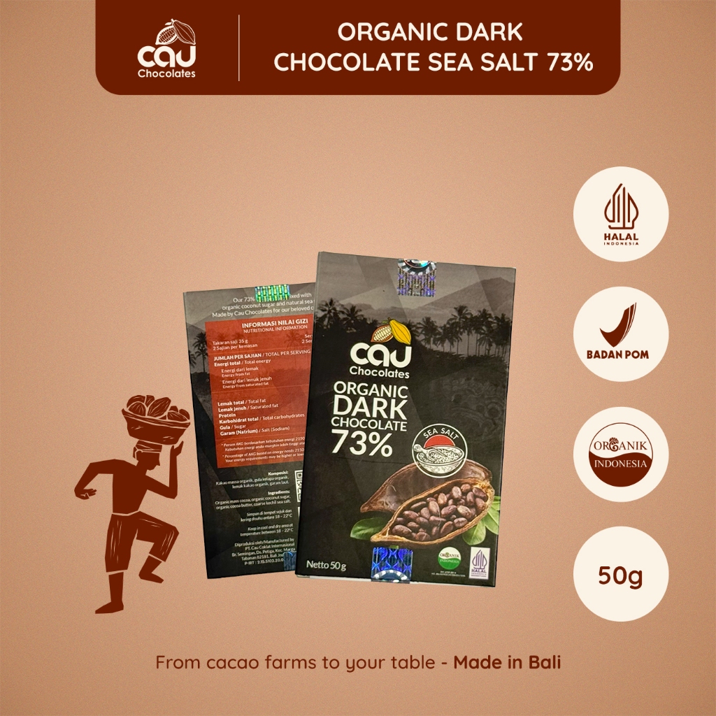 

CAU CHOCOLATES - Organic Dark Chocolate / Coklat Organik 73% dengan Gula Kelapa dan Sea Salt 50 gr