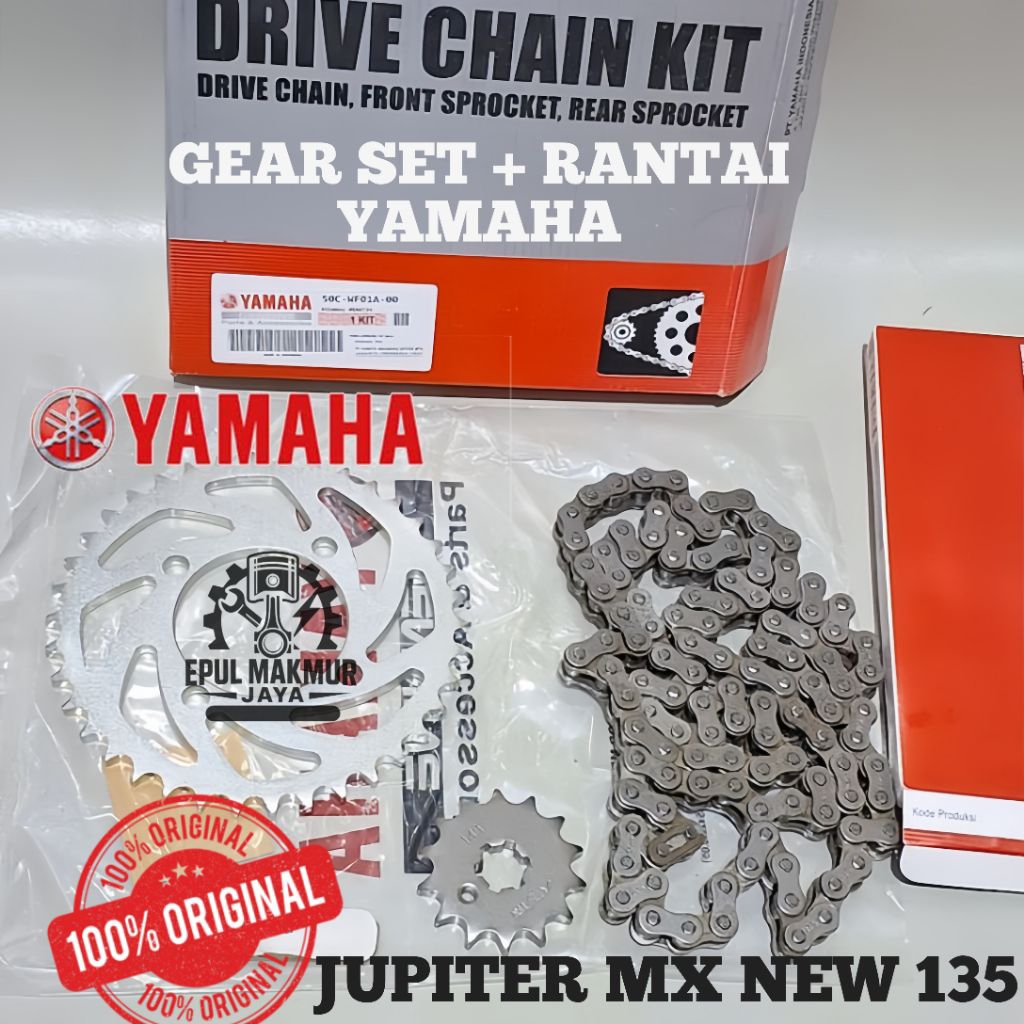 GEAR SET + RANTAI YAMAHA 5OC JUPITER MX NEW 135, MX OLD DIJAMIN 100% ORIGINAL