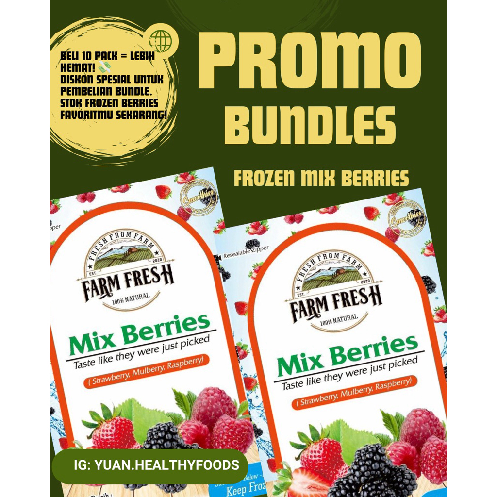 

GROSIR 10 pack MIX BERRIES BEKU (3 in 1) 100% natural, tanpa tambahan gula, siap jadi smoothies, overnight oats, atau snack sehat. Cuma hari ini. Yuk checkout✨ Manfaat berries buat kamu yang aktif: ✅ Tinggi antioksidan – bantu recovery otot.