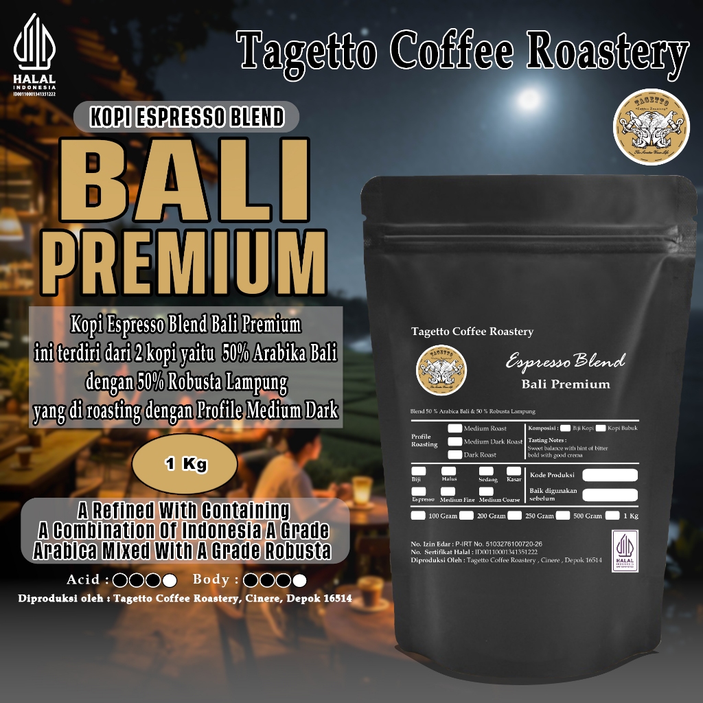 

BIJI KOPI ESPRESSO BALI PREMIUM 1KG - ARABICA 50% & ROBUSTA 50% | BEAN GROUND BUBUK 1 KG TAGETTO COFFEE
