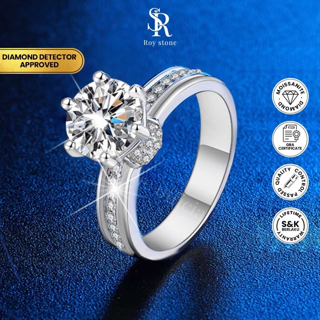 Roystone_Moissanite Cincin Wanita Original Sertifikat GRA Silver925 Lapis Emas18K_Dahlia Ring