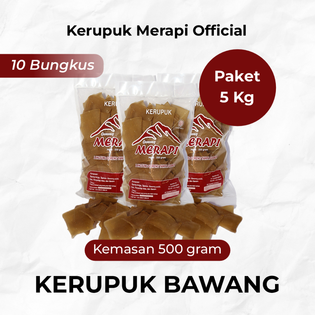 

[Paket Reseller] Kerupuk Bawang Mentah cap Gunung Merapi Paket 5 Kg (500 gram), Asli Boyolali