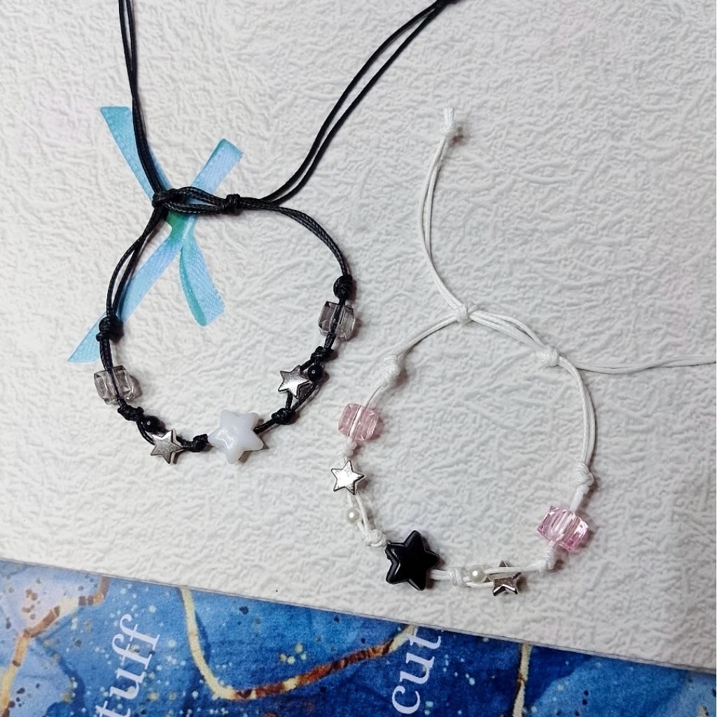 Star Bracelet - Gelang Couple Bintang - Tali Serut - Hitam Putih - Aksesoris Simple - Jewelry