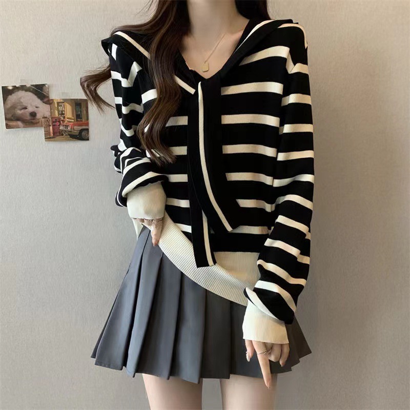 A01 Blouse Stripe Cardigan Atasan wanita rajut lengan panjang rajut Kaos wanita Vest Import Terbaru 