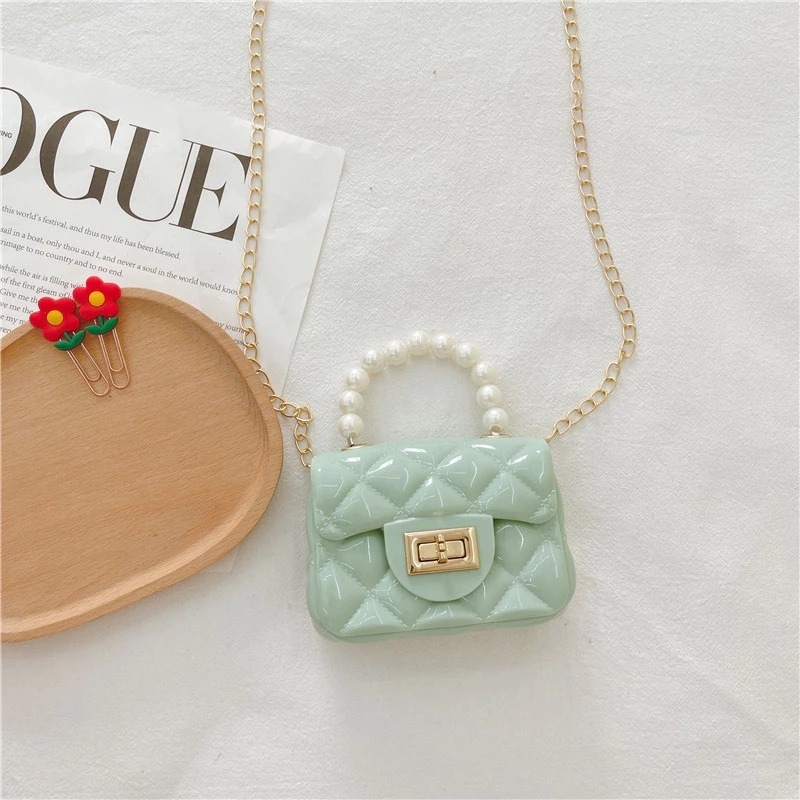 Tas Selempang Jelly Mini Cocok Untuk Anak & Remaja, Rantai Mutiara Gold
