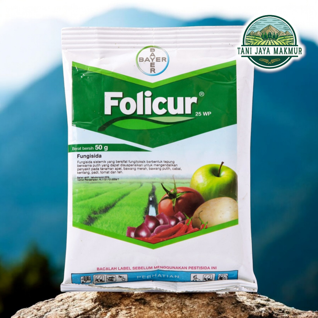 FOLICUR 25 WP Fungisida 50g untuk busuk dan hawar daun bahan aktif tebukonazol