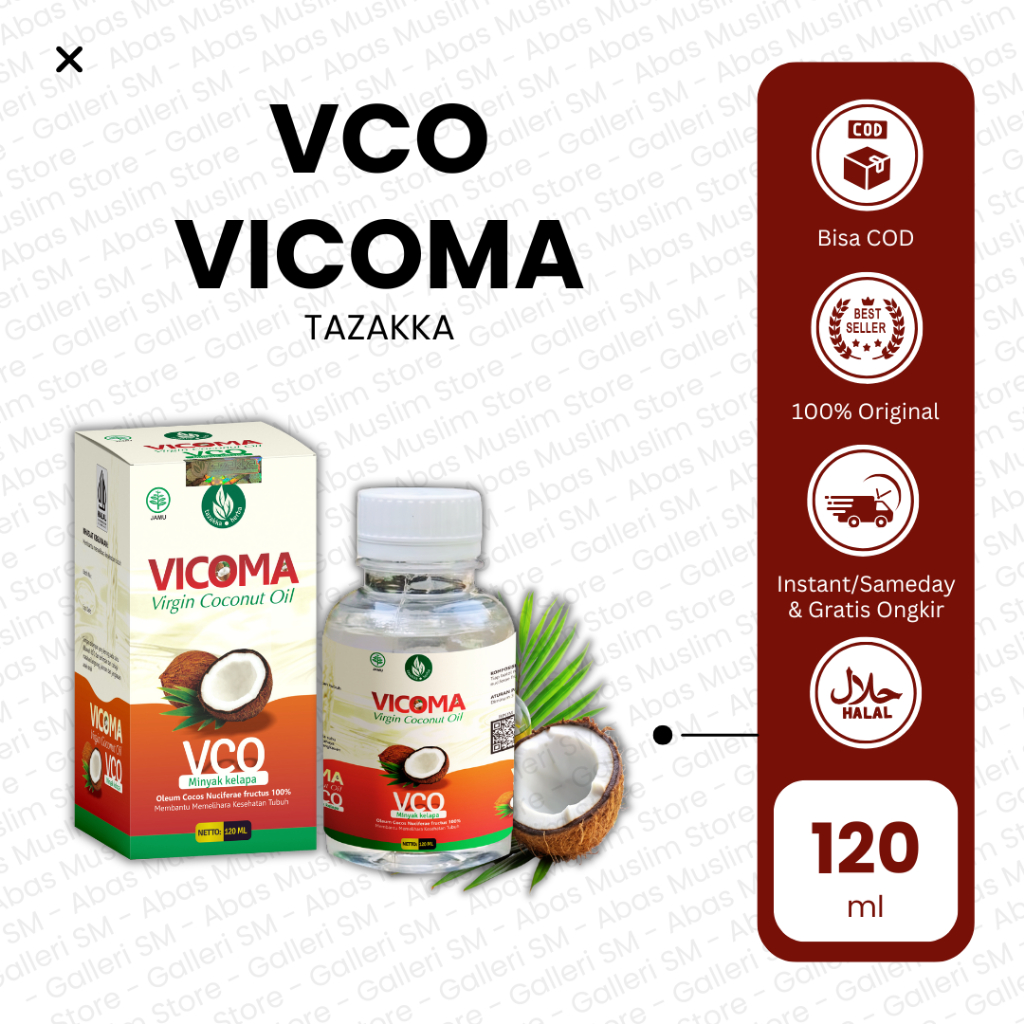 

Vicoma VCO Cair 120 ml Tazakka Herbal Minyak Kelapa Murni Virgin Coconut Oil Menyembuhkan Luka