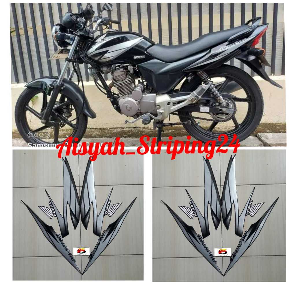 stiker striping lis body motor honda megapro Primus 2007 hitam silver