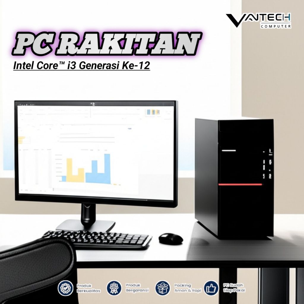 PC Core i3 12100 /f Generasi ke-12 - Komputer Rakitan Siap Pakai, Garansi 1 Tahun