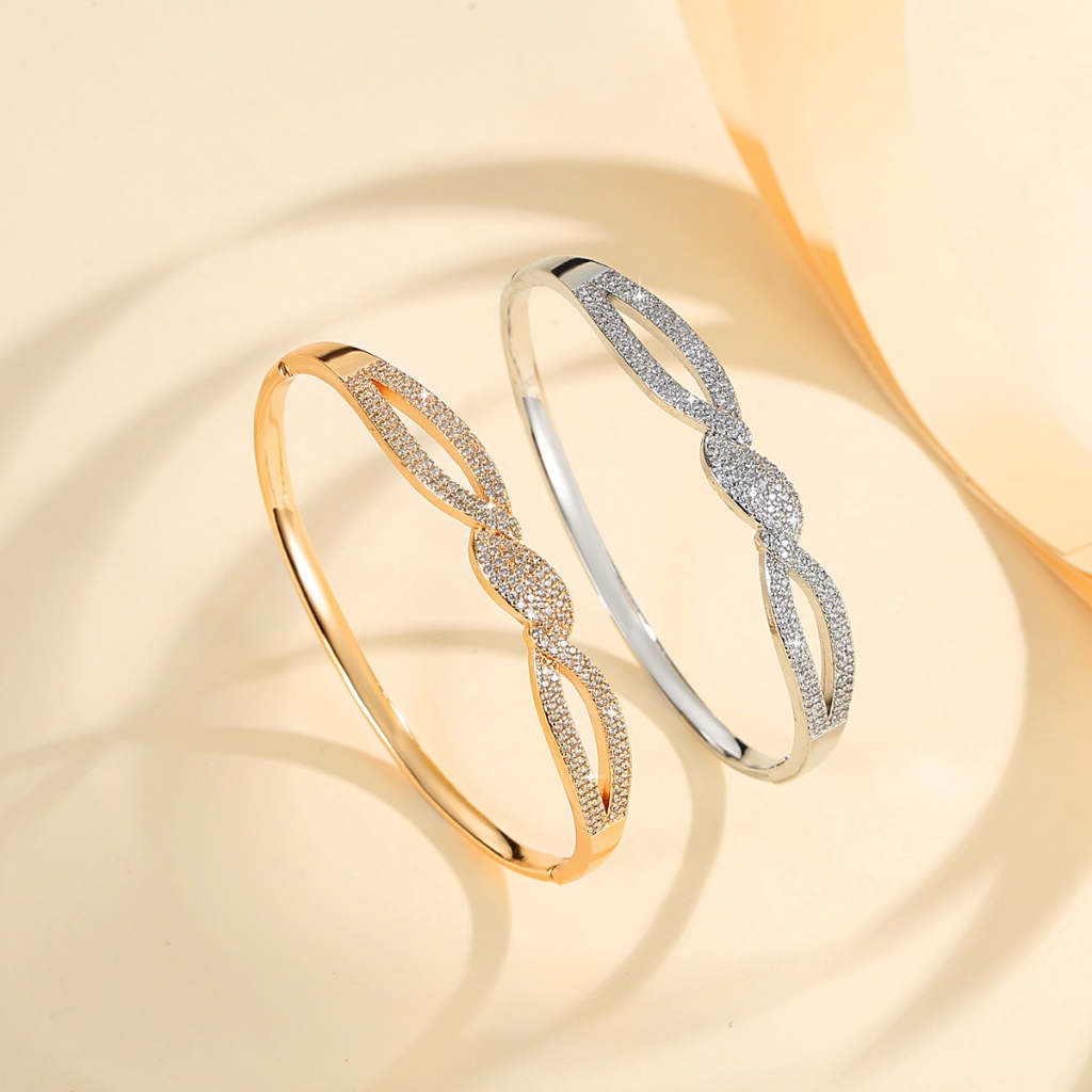 Lanme Jewelry Gelang Wanita Model Baru Emas Titanium Anti Luntur Gelang Dewasa Kristal Gelang Lapis 