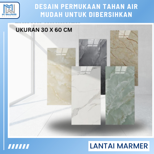 Wallpaper Vinyl Kamar Mandi Anti Air Motif Marmer 30 x 60 cm Lantai Marmer Vinyl Marbel Granit