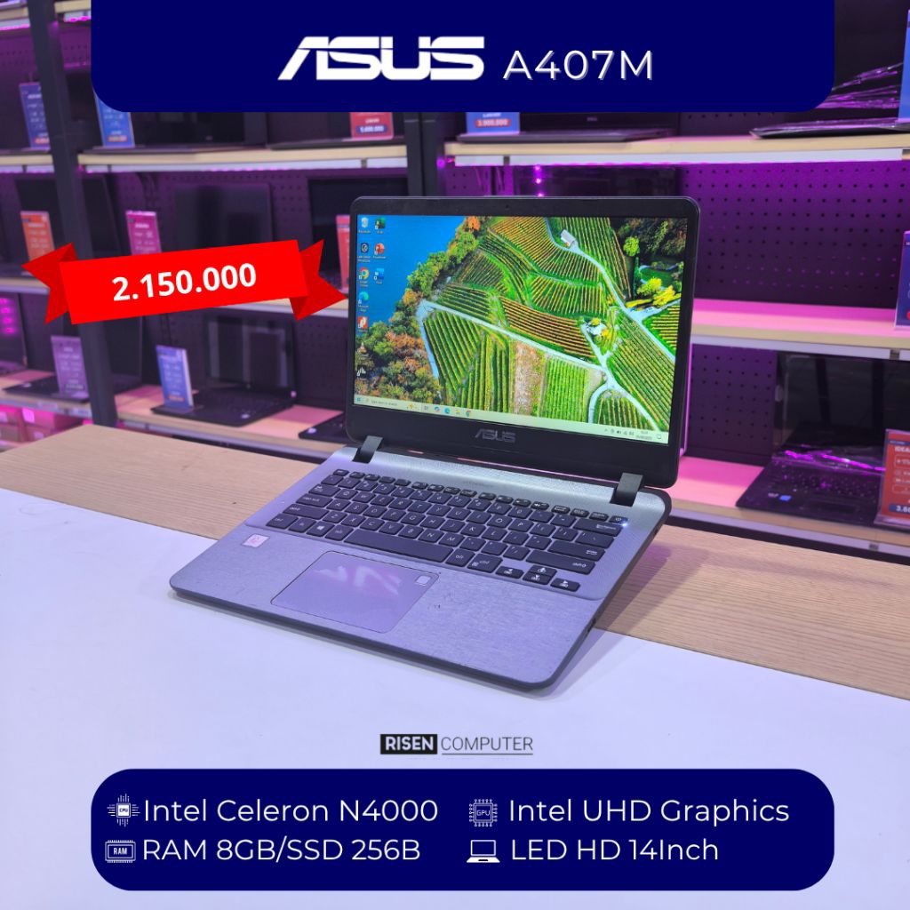 Laptop Asus A407M Intel Celeron N4000 RAM 8GB SSD 256GB HD 14inch Notebook Second Seken