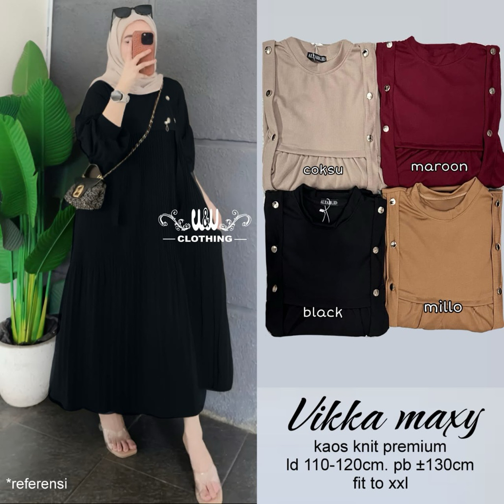 Vikka Maxy Gamis Wanita Muslimah Elegan Kekinian Kombinasi Kancing Trendi